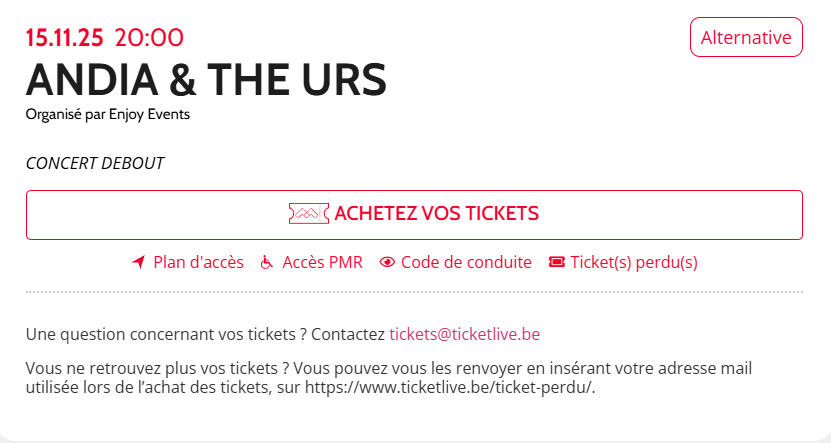 ANDIA & THE URS – Concert Bruxelles
